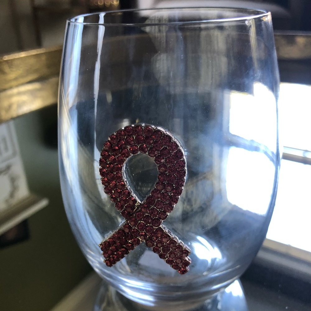 Breast cancer logo stemless wine glass